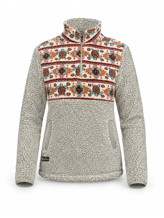 Simply Southern Tops - Simply Southern Women's Sherpa Fleece Pullover Aztec Southwestern 1/4 Zip Gray M
